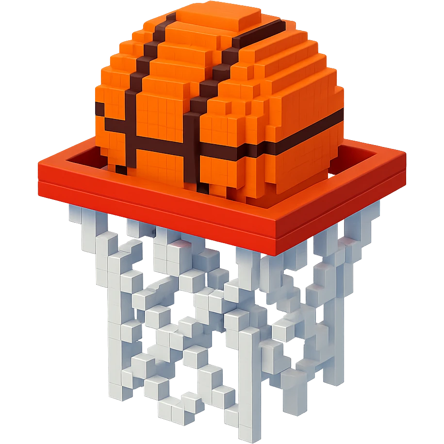 Voxel-style basketball in a net, no background, variation 6. emoji