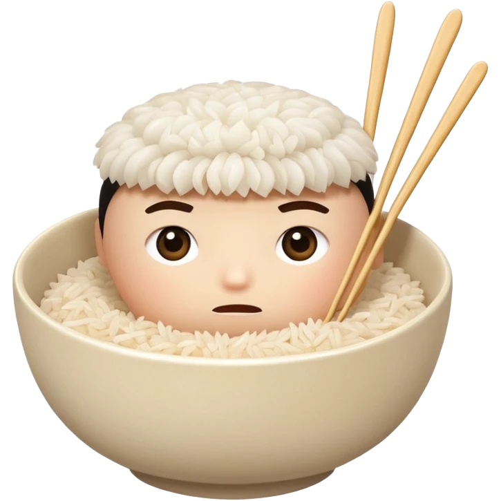 A bowl of rice with a extermerly worried, caring face — like it’s gently asking, ‘Did you eat?’ Holding spoon and chopsticks, ready to take care of you. emoji