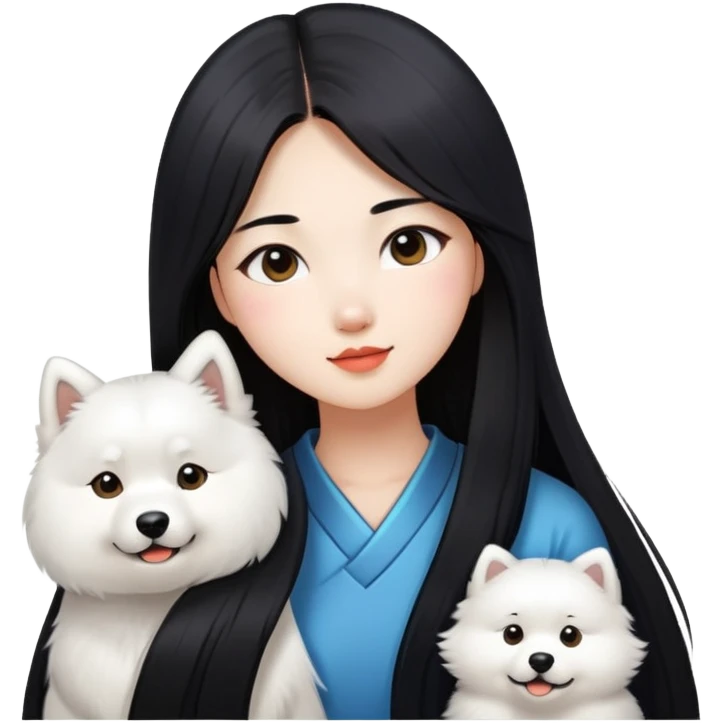 a Chinese girl with long black  straight hair and a samoyed emoji