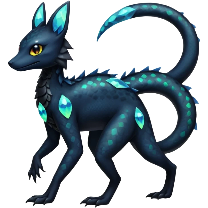 L Scaley Exotic Salandit-Aurorus-Umbreon-Fakémon-hybrid-creature (full body), 4 legs emoji