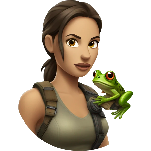 Lara Croft with a frog emoji