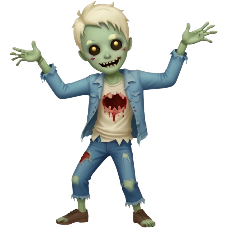 Cute zombie smiles in full view, dancing emoji
