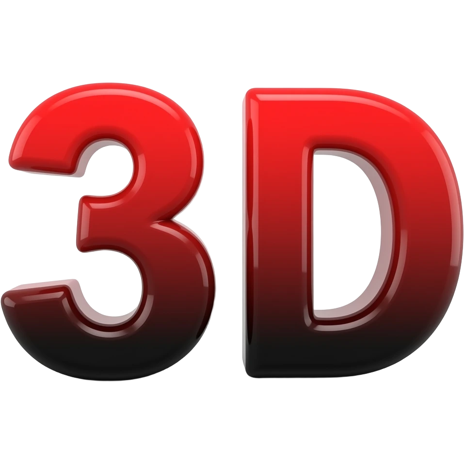 crea una emoji de letras que diga 3D en letras rojas con degradado negro emoji