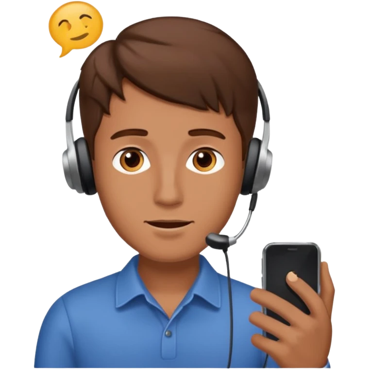man with brown hair listening to a voice message emoji