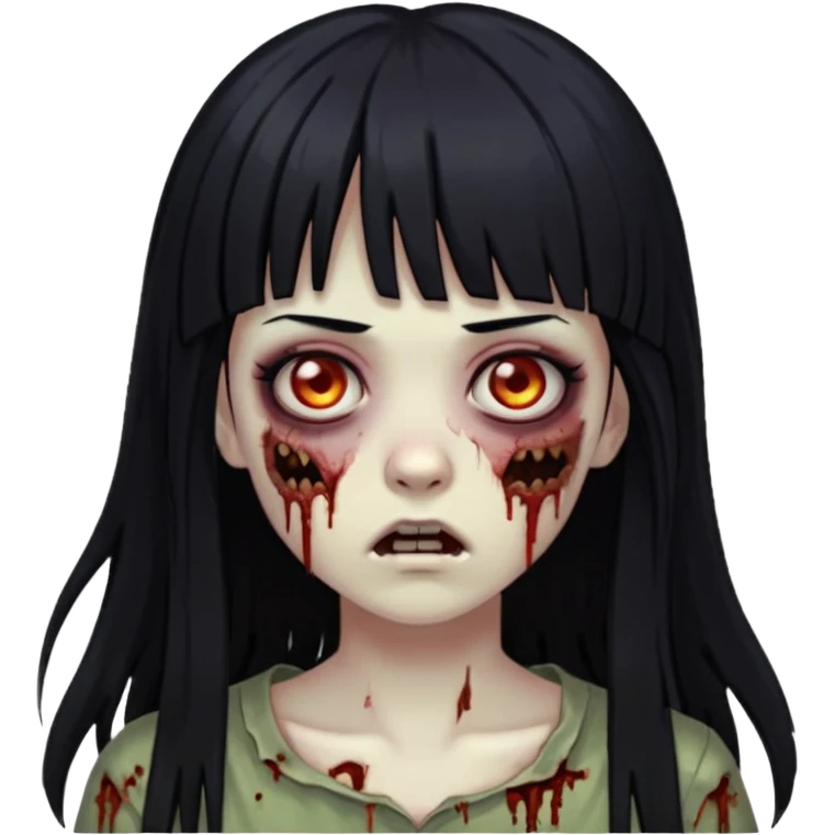 Zombie girl With black hair and bangs long hair emoji