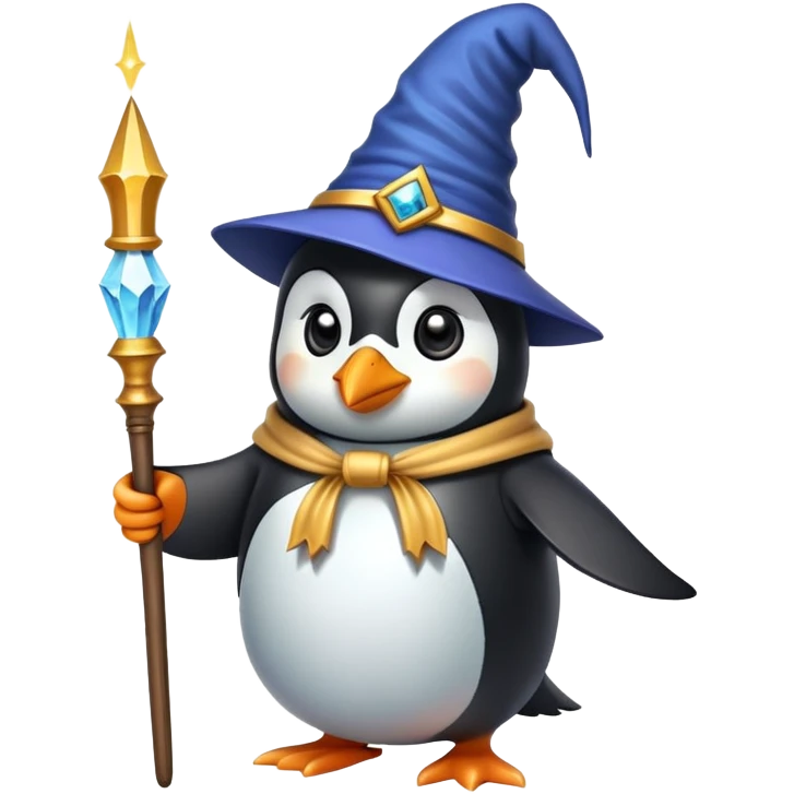 penguin wizard with wand and hat emoji
