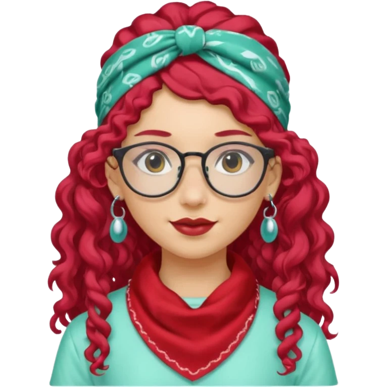 girl with long curly peppermint hair and single-color bandana and glassess and earring emoji
