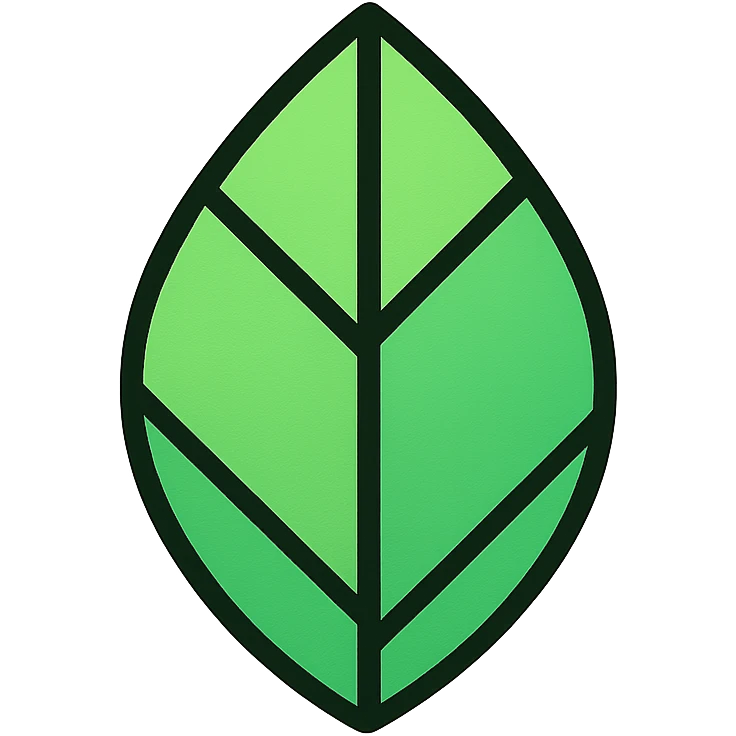 green leaf icon with subtle gradient, black outline, modern color icon style emoji