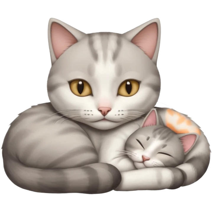 grey and white small cat with its eyes closed lying down leaning on his elbow with his paw curled under his head holding it up emoji