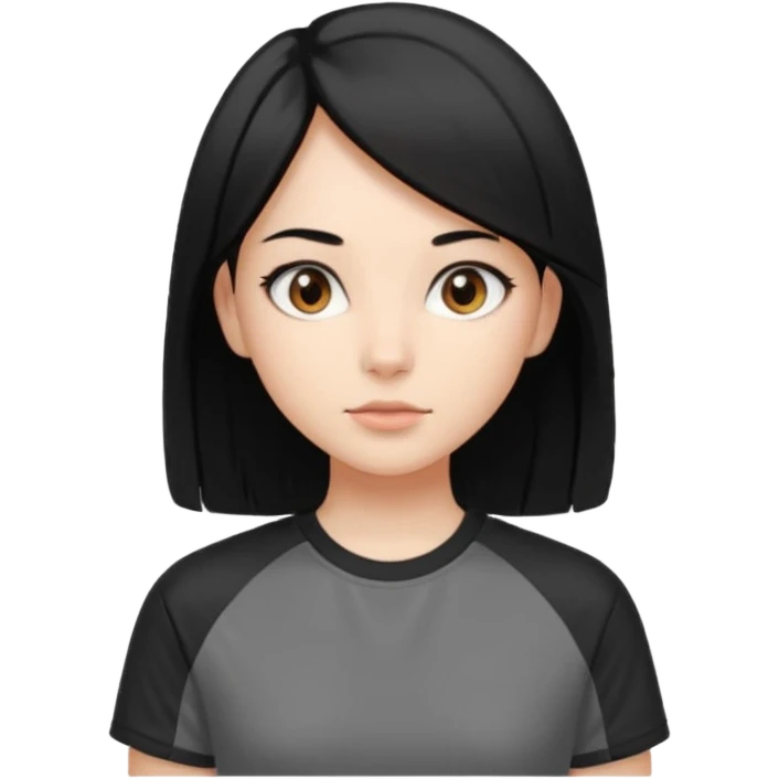 Make a girl with jet black hair that is straight  and length till shoulders| brown eyes | oval head| an aesthetic style| sporty shirt emoji