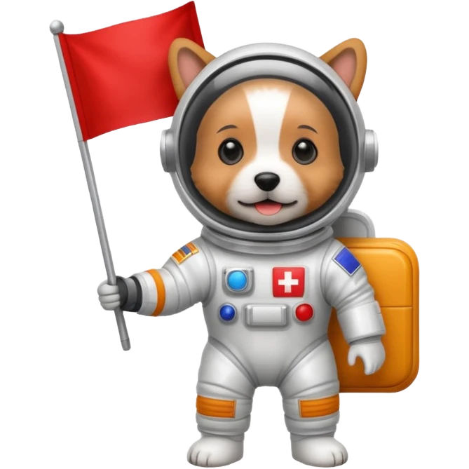 terrier in space suit holding red rectangle flag emoji