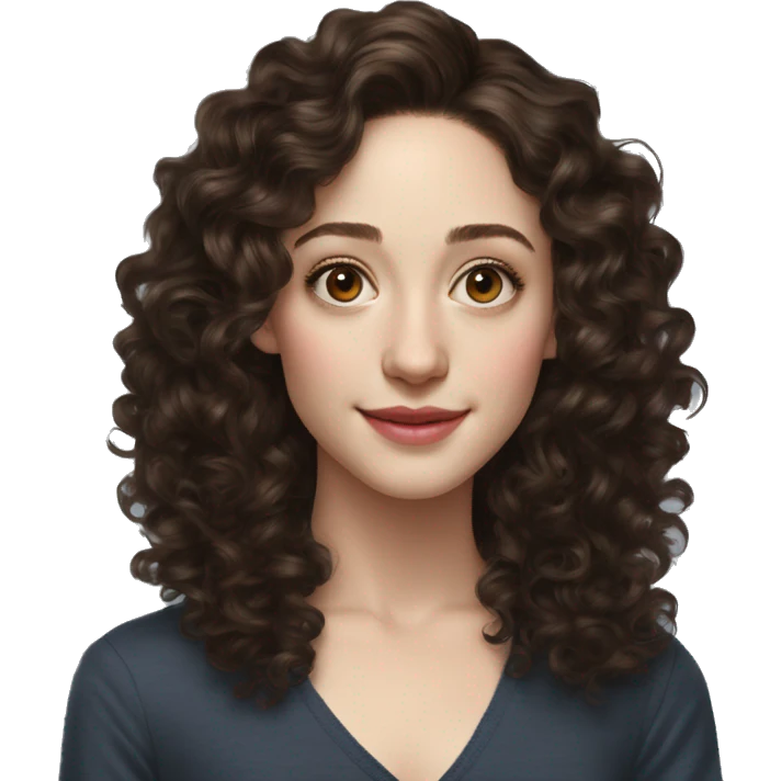 Emmy Rossum Teenager long dark brown curly hair, hyperreal photoreal emoji