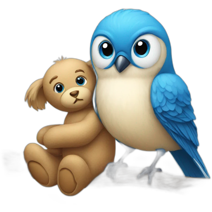 blue-eyed bird with teddy emoji