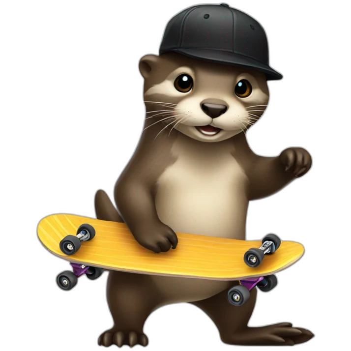 Otter with black cap and skateboards emoji