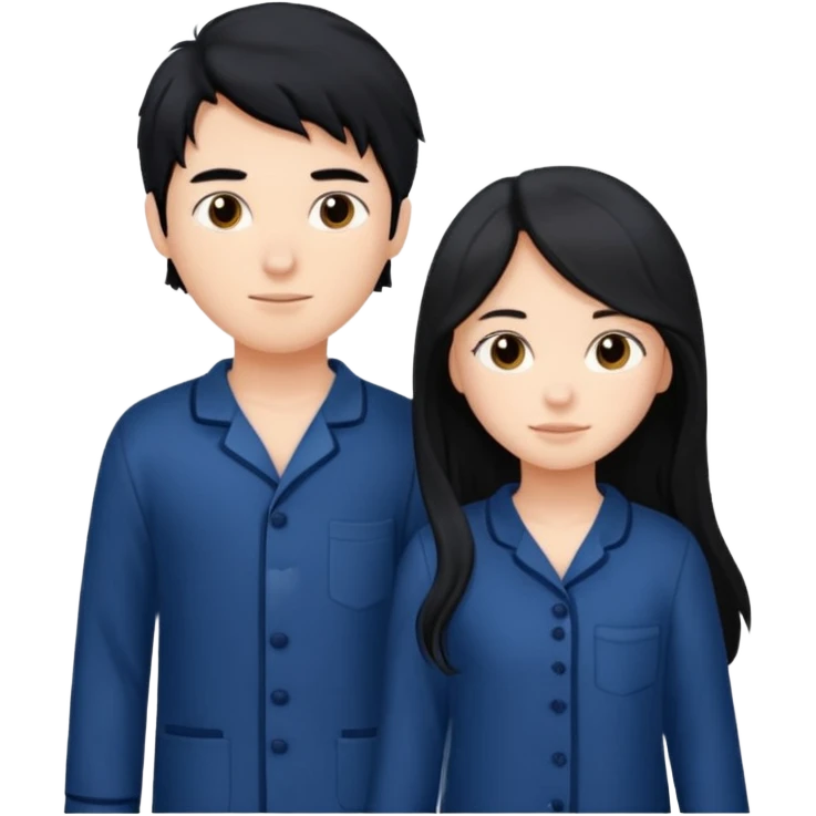 black haired boy and long haired girl in navy blue pajamas emoji