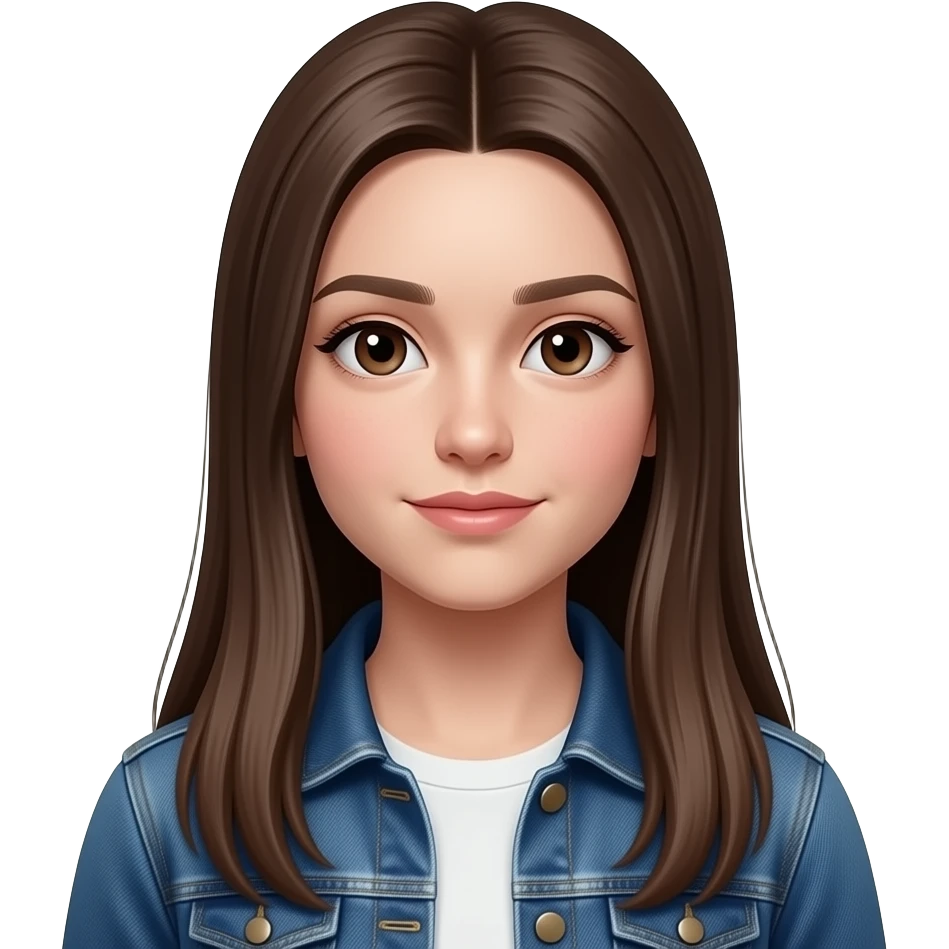 realistic beautiful pale long straight brown girl brown eyes wearing jeans overall emoji