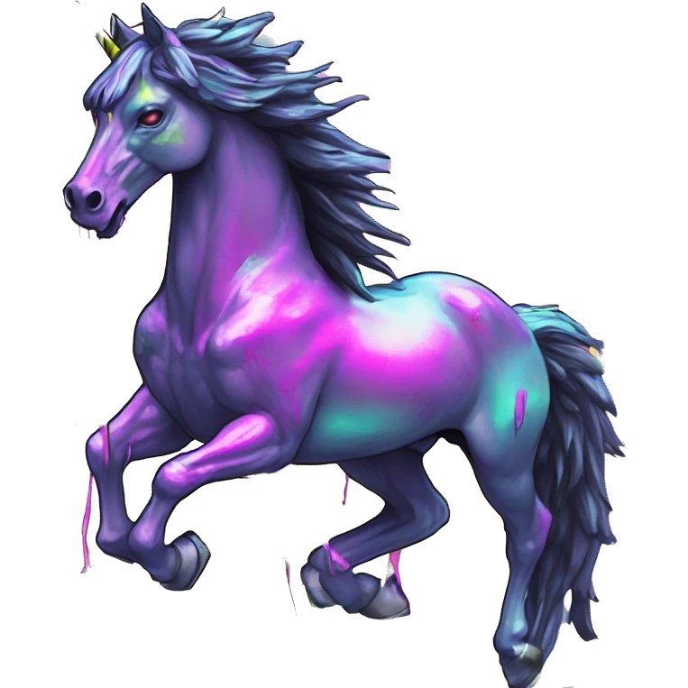 .Zombie_ Vaporwave black holographic oilslick zombie unicorn yellow caution tape graffiti Pegasus emoji