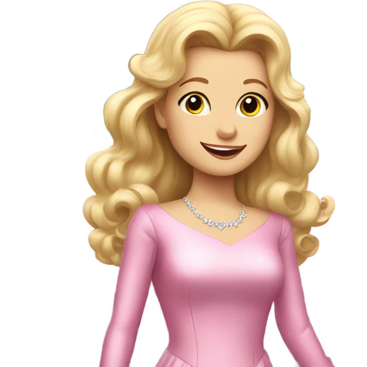 Glinda getting in her car wearing a pink dress and jacket  emoji