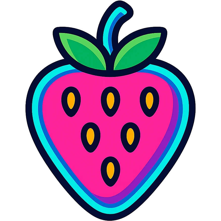 neon sign strawberry with bright neon acid colors emoji