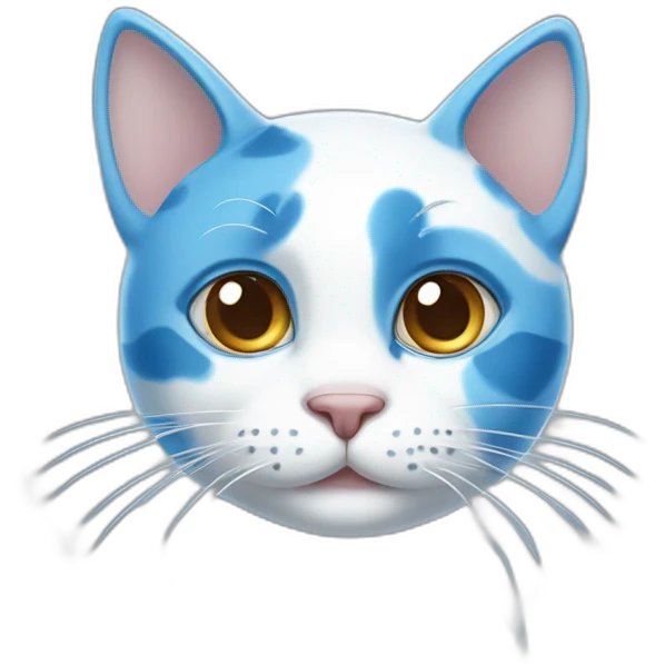 spotted blue and white cartoon cat with a blue right ear, and a spot around the right eye emoji