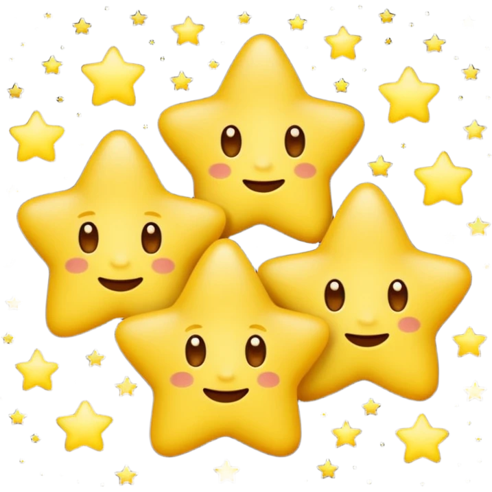 Emoji-style three stars in night sky, rounded and cute, glowing effect, soft shading emoji