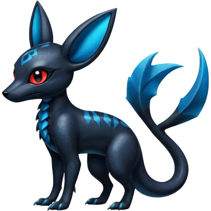 Shiny Dark Edgy Black And Blue Umbreon-Salandit-Wolf-Fakémon-hybrid-creature (full body)  emoji