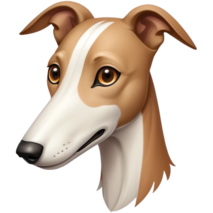 Cinematic Noble White and Brown Greyhound Portrait Emoji, Poised and regal, with a slender, aerodynamic build and a sleek Fur of pristine white accented by warm brown markings, deep-set soulful eyes, Simplified yet sharp and sophisticated features, highly detailed, glowing with a soft, dignified glow, high shine, intelligent and agile, stylized with an air of elegance, focused and attentive, soft glowing outline, capturing the essence of a watchful and swift companion, so majestic it feels as though it could dash out of the screen with effortless authority! emoji