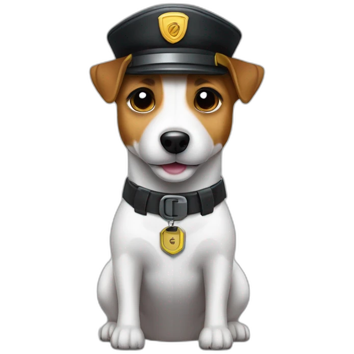a jack russell terrier dog who works as a switchman and wears a bulletproof vest emoji
