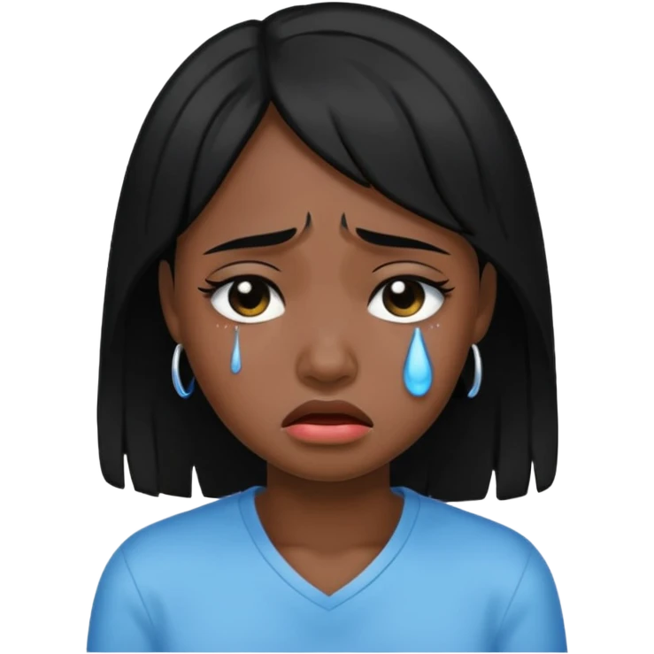 Black hair girl crying with tears emoji