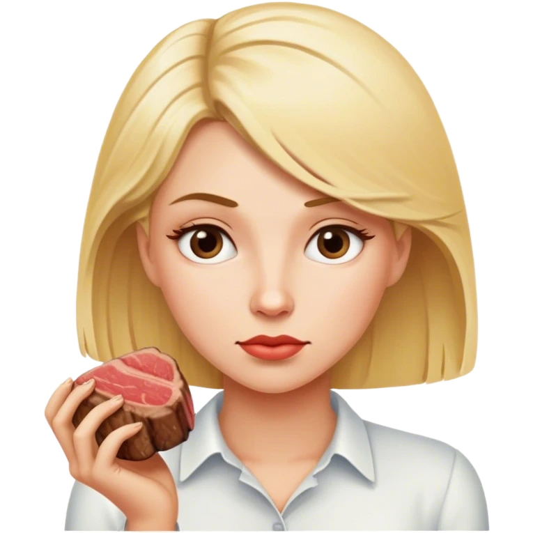 blonde woman thinking of steak emoji
