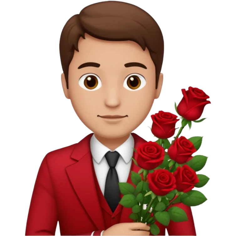 Un homme blanc brun pas en costard qui donne un bouquet de roses dans la main emoji