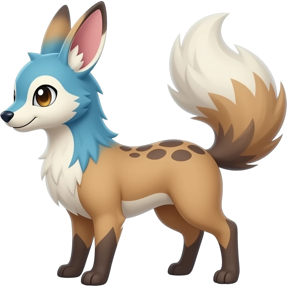 Sylveon-Leafeon-Vaporeon-Furret-Buneary-Jackalope-fusion-hybrid-animal-creature with tufted ears, tufted tail emoji