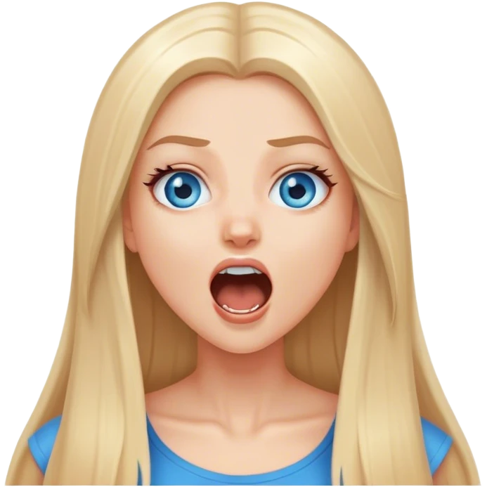 beautiful white girl with long straight blonde hair blue eyes screaming happy emoji