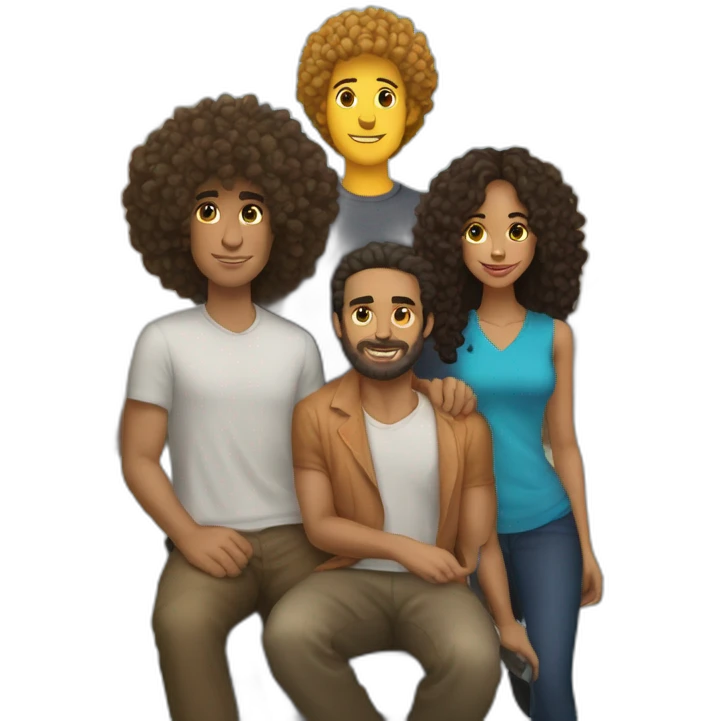 couple with one white man with long curly hair and one mixed race woman with afro cut and one alley cat seat emoji