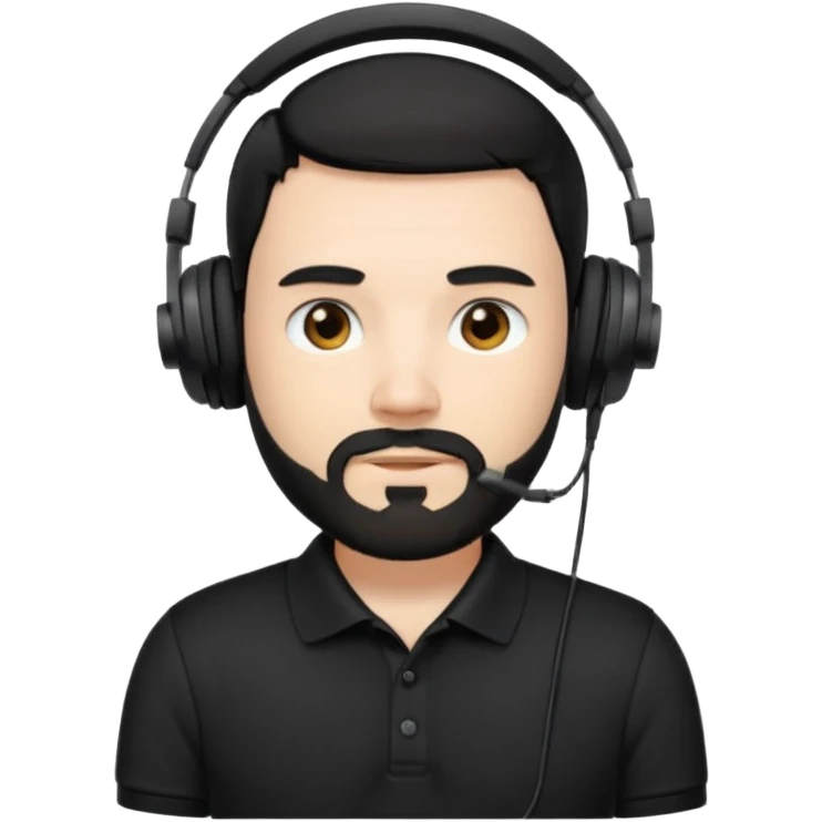 black and  hair with beard and headphones white skin male and nice polo shirt hair short on side black polo  emoji