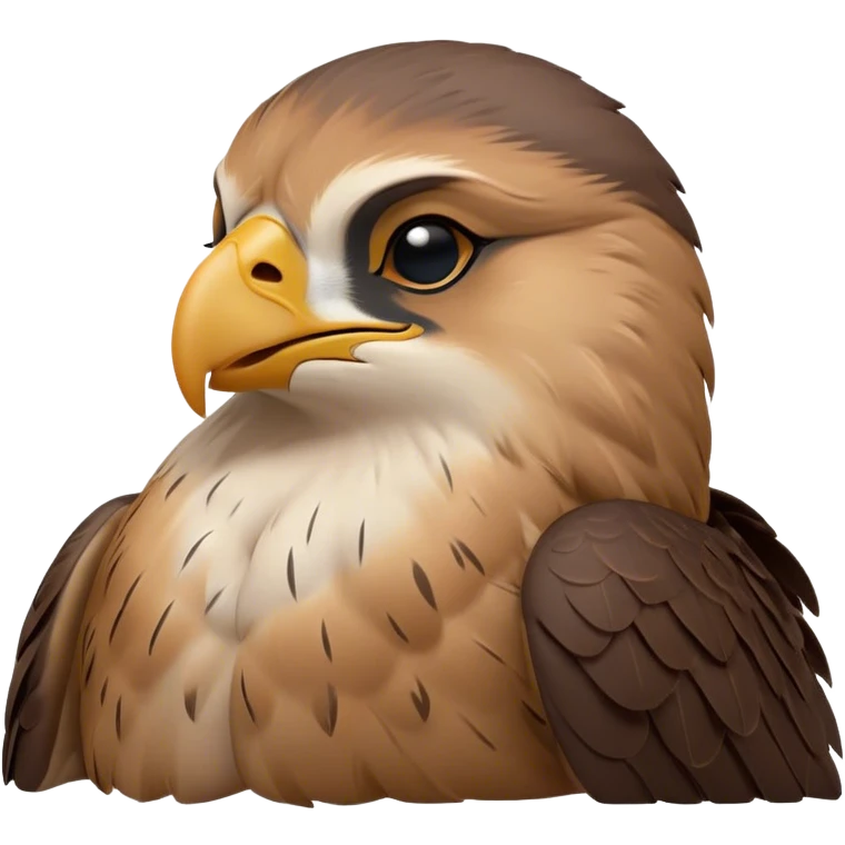 Meme-Worthy Cute Sleeping Falcon Portrait Emoji, Head resting peacefully with a contented smile, showcasing a streamlined, powerful form with eyes gently closed in serene slumber and a subtly curved beak, Simplified yet adorably endearing features, highly detailed, glowing with a soft, drowsy light, high shine, relaxed and utterly lovable, stylized with an air of playful laziness, soft glowing outline, capturing the essence of a sleeping falcon that feels destined to become the next viral icon of adorable rest! emoji