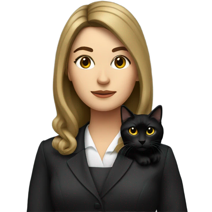 brunette hair woman lawyer with a black cat emoji