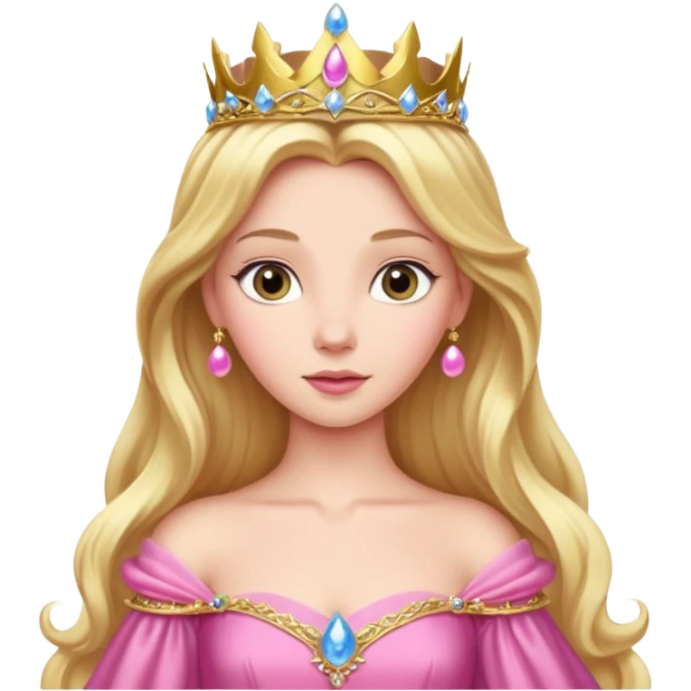 Princess Aurora with a gold tiara, pink ball gown, long blonde hair emoji