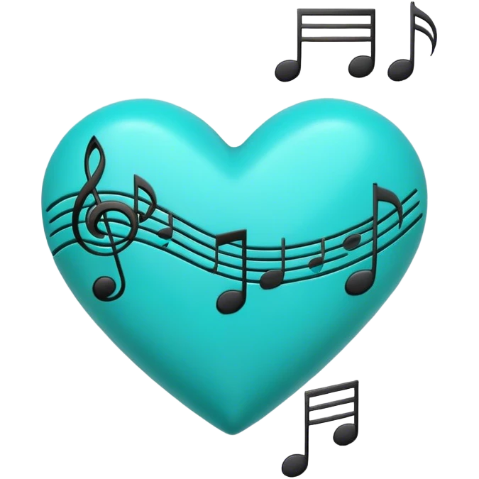 Turquoise heart and notes emoji
