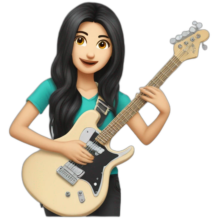 Uzbekistan rockstar girl Wave showder length hair with quitar emoji