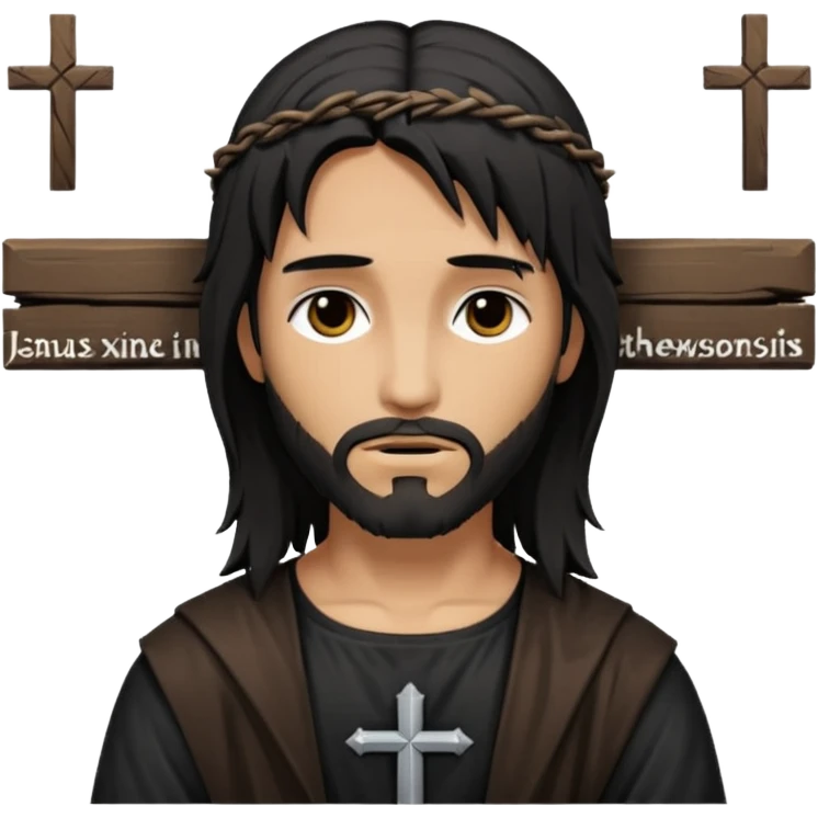 jesus-body-on-the-cross, with black edgy  Emo hair emoji