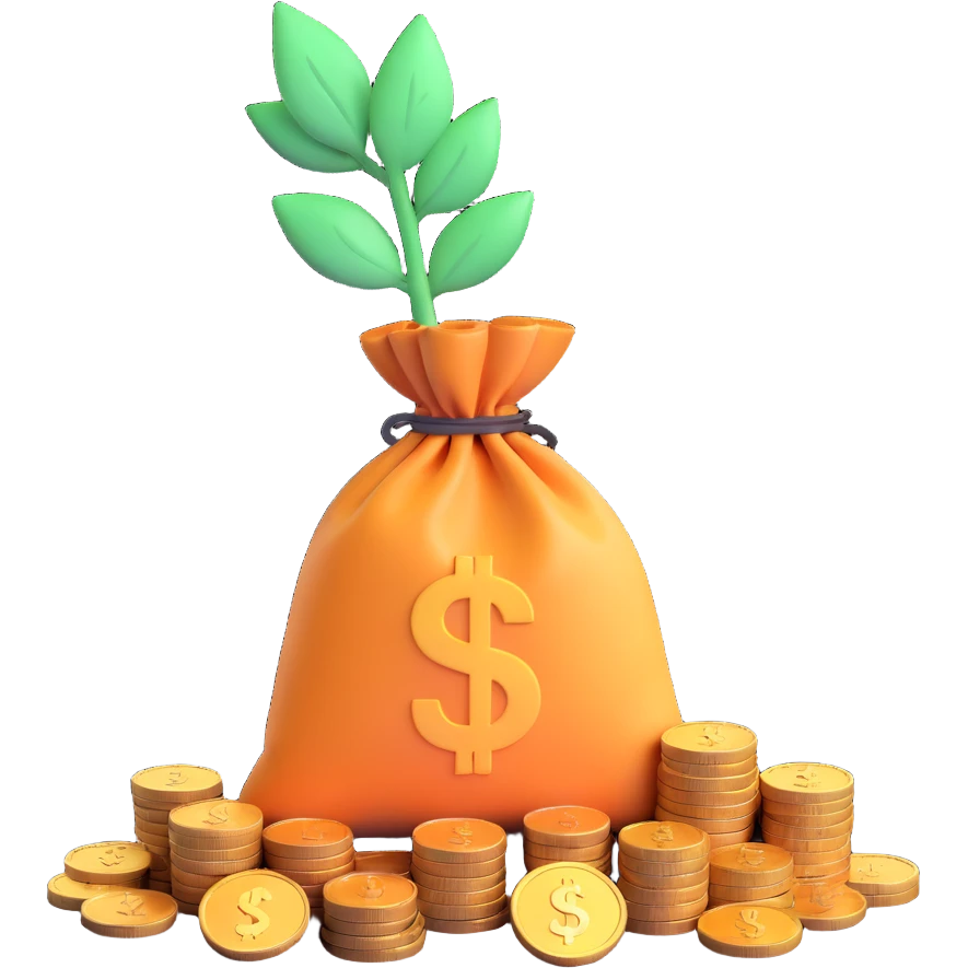 Economy / Finance emoji depicting a growing money bag, clean graph, or stack of coins with subtle gradients and a friendly expression emoji