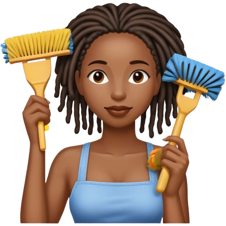 Black woman with locs cleaning  emoji