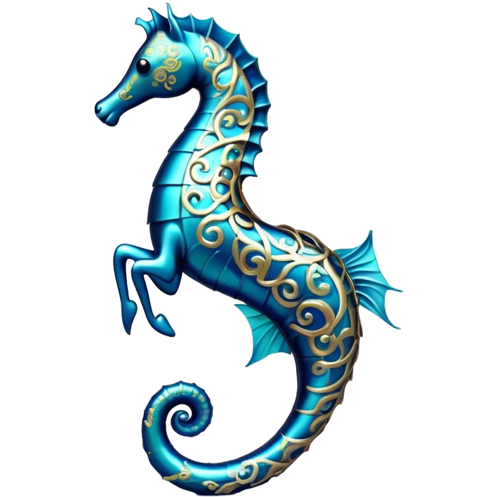 Cinematic Noble Sea Horse Portrait Emoji, Poised and elegant, with a delicate, upright body adorned with intricate, flowing patterns and a gracefully curled tail, with keen, expressive eyes, Simplified yet sharp and sophisticated features, highly detailed, glowing with a soft, aquatic luminescence, high shine, intelligent and refined, stylized with an air of ethereal marine grace, focused and poised, soft glowing outline, capturing the essence of a watchful and confident sea guardian that appears ready to drift out of the screen with effortless authority! emoji