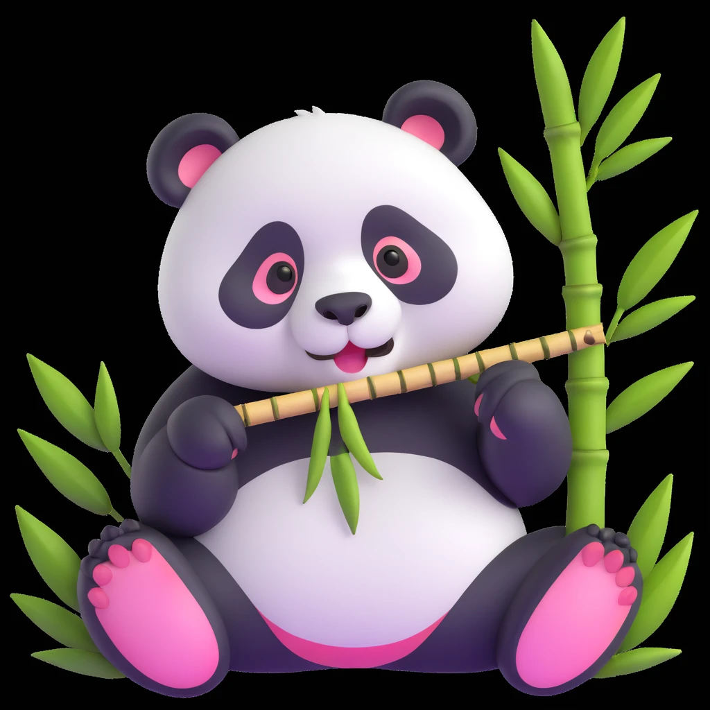 panda eating bamboo in forrest background, close up pose emoji