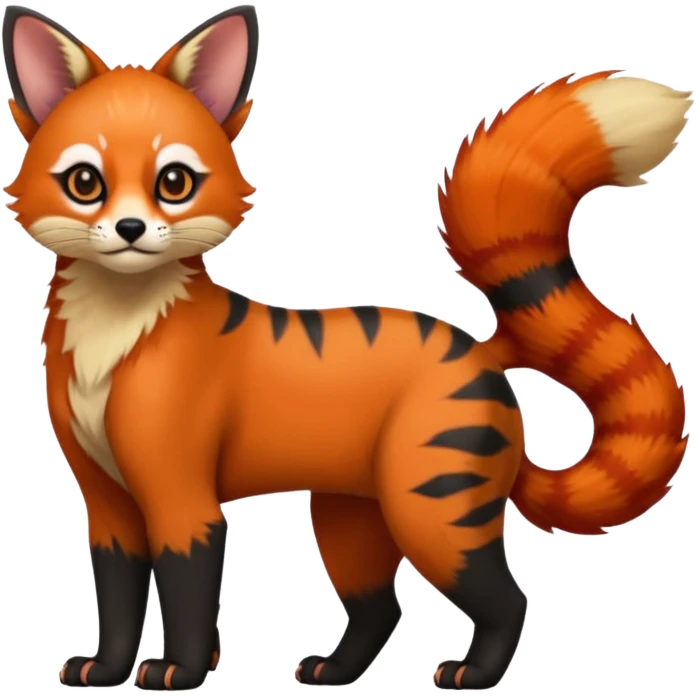 Red-Panda-Serval-Caracal-Lykoi-Sphynx-fusion-hybrid-animal-creature, full body emoji