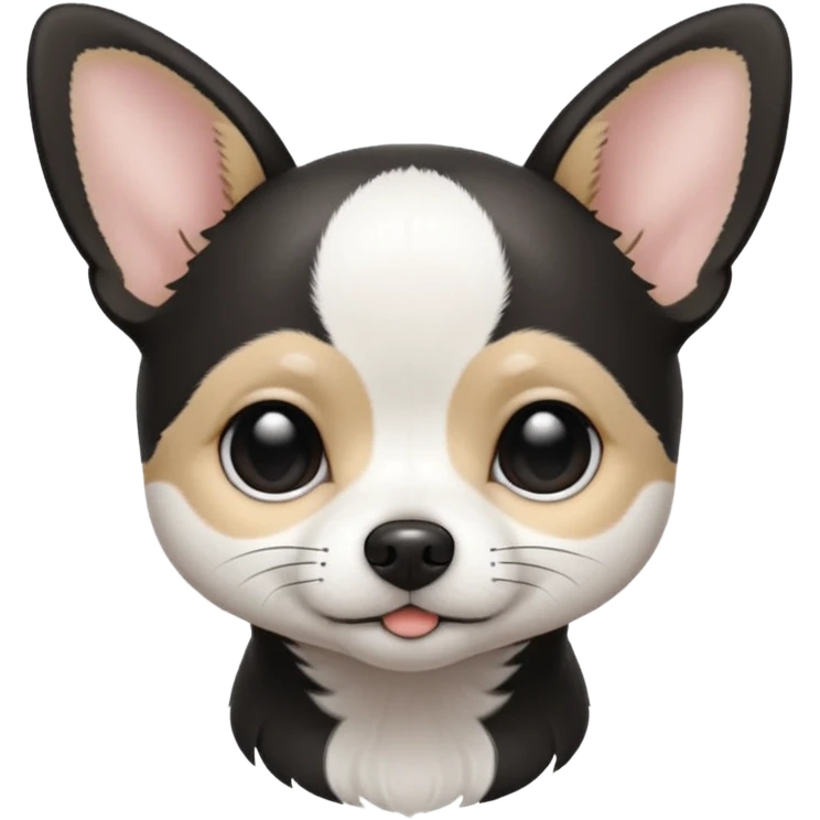 A black and white chihuahua emoji please with a  white line on the center of head and not a big line emoji