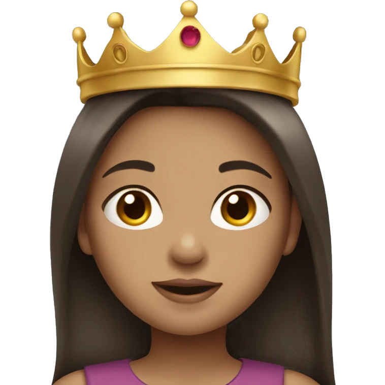 child girl white skin dark brown straight hair wearing crown emoji