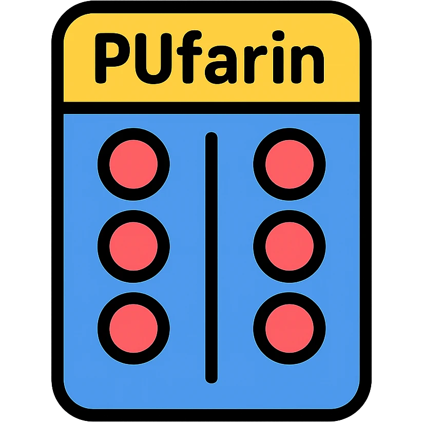 PUfarin shown as a blister pack of pills, clean and modern icon style emoji