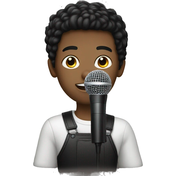 A boy with black hair holding a microphone  emoji